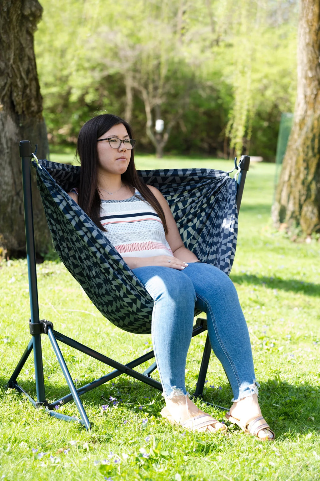 Blue Nylon Portable Hammock Camping Chair G599465