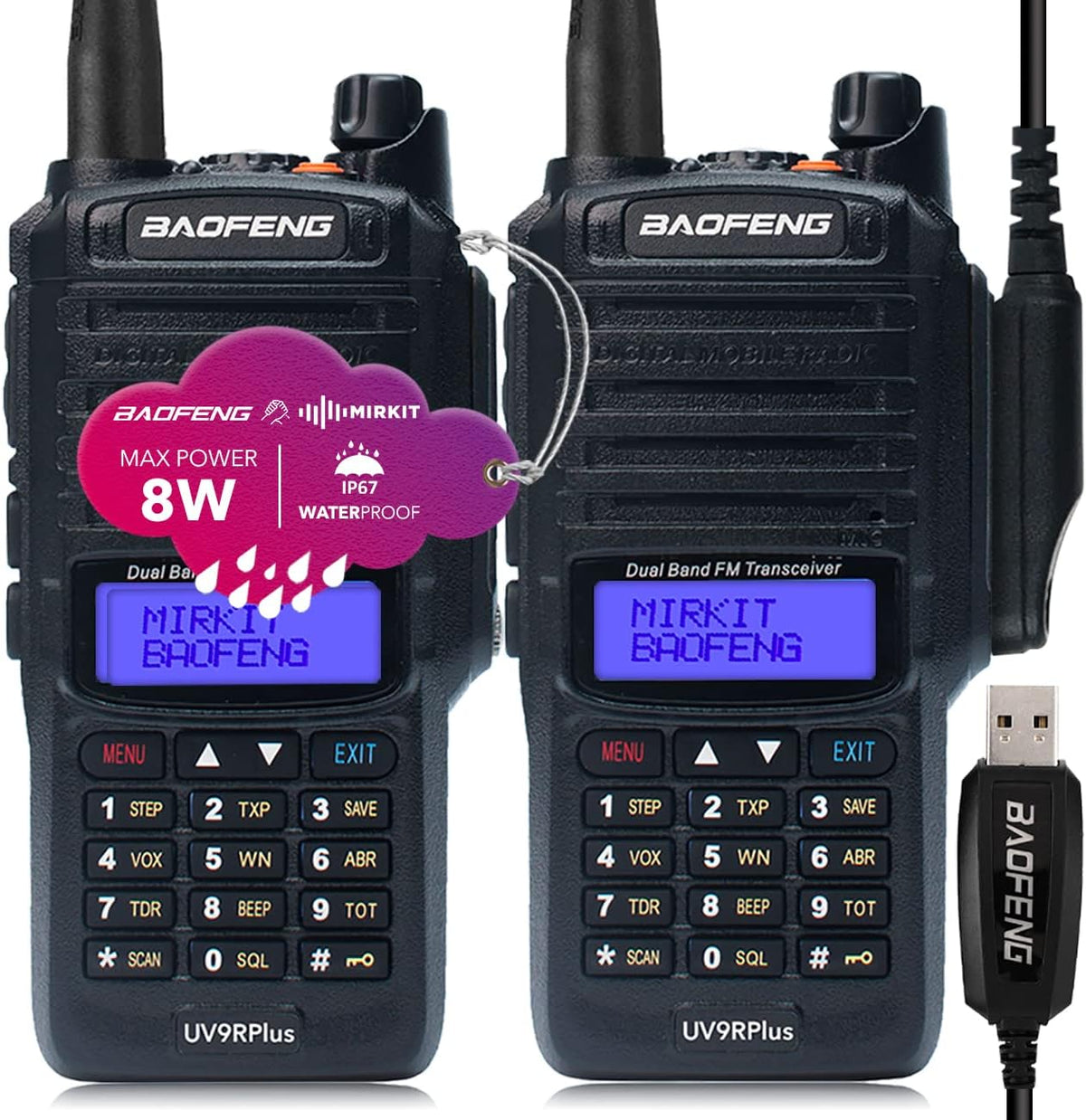 2pcs Waterproof Handheld Radio with USB Programming Cable & 2200mAh Battery O288