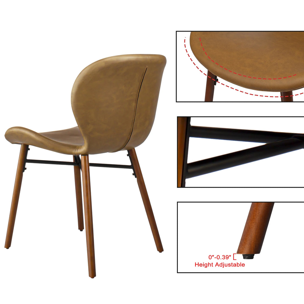 18" Mid Century Leather Dining Chairs, Wood Legged, Set of 2, Brown C61179