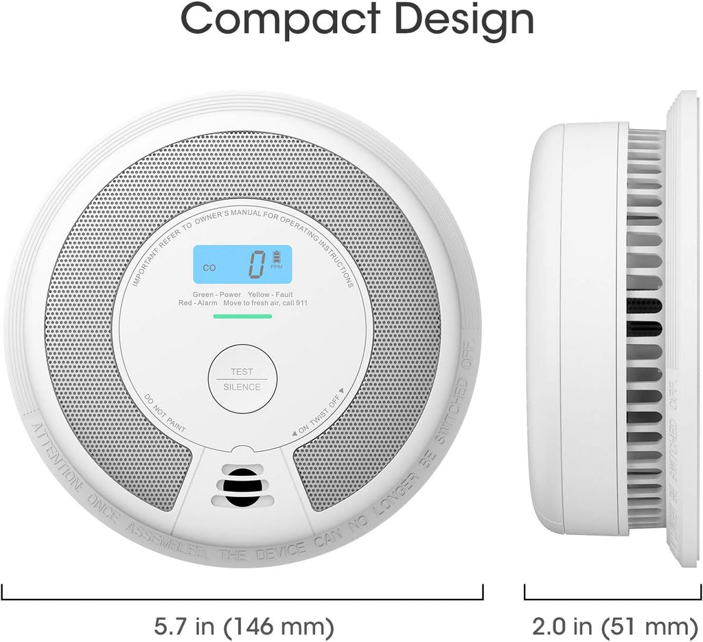 10-Year Battery Dual Sensor Smoke and Carbon Monoxide Detector Alarm with LCD Display, 5-Pack C500