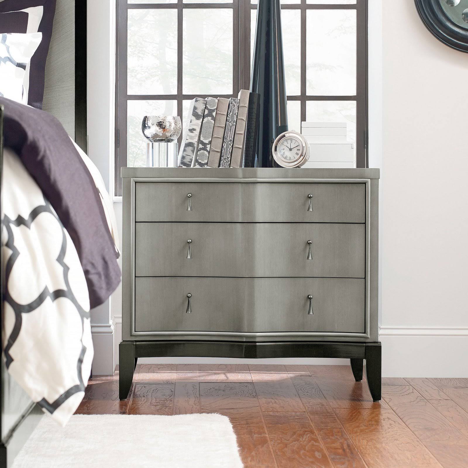 3 Drawer Night Stand in Platinum & Black Tie Wood I438
