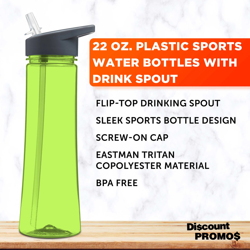 22 oz Plastic Bottles with Drink Spout, Set of 10, Lime Green B83524