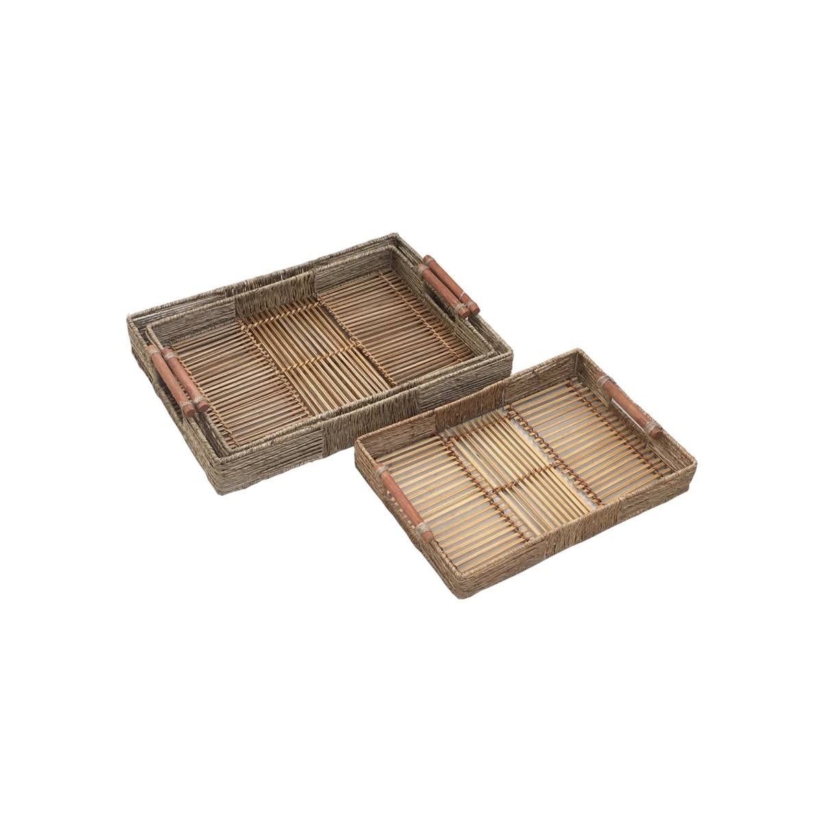 Natural Fiber Rattan Tray Brown - Set of 3 W662390