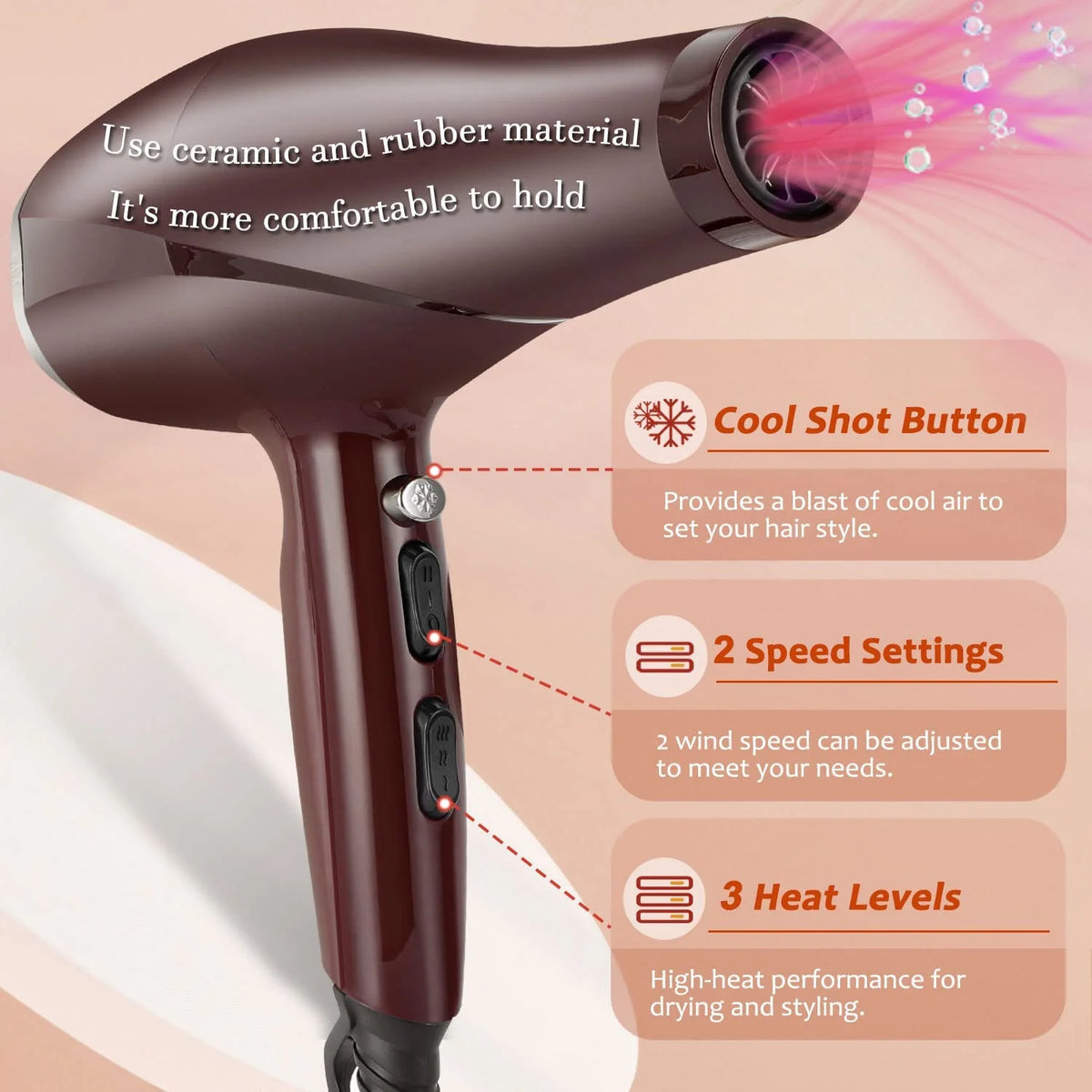 2000 Watt Negative Ionic Hair Dryer with Diffuser Concentrator Comb U402