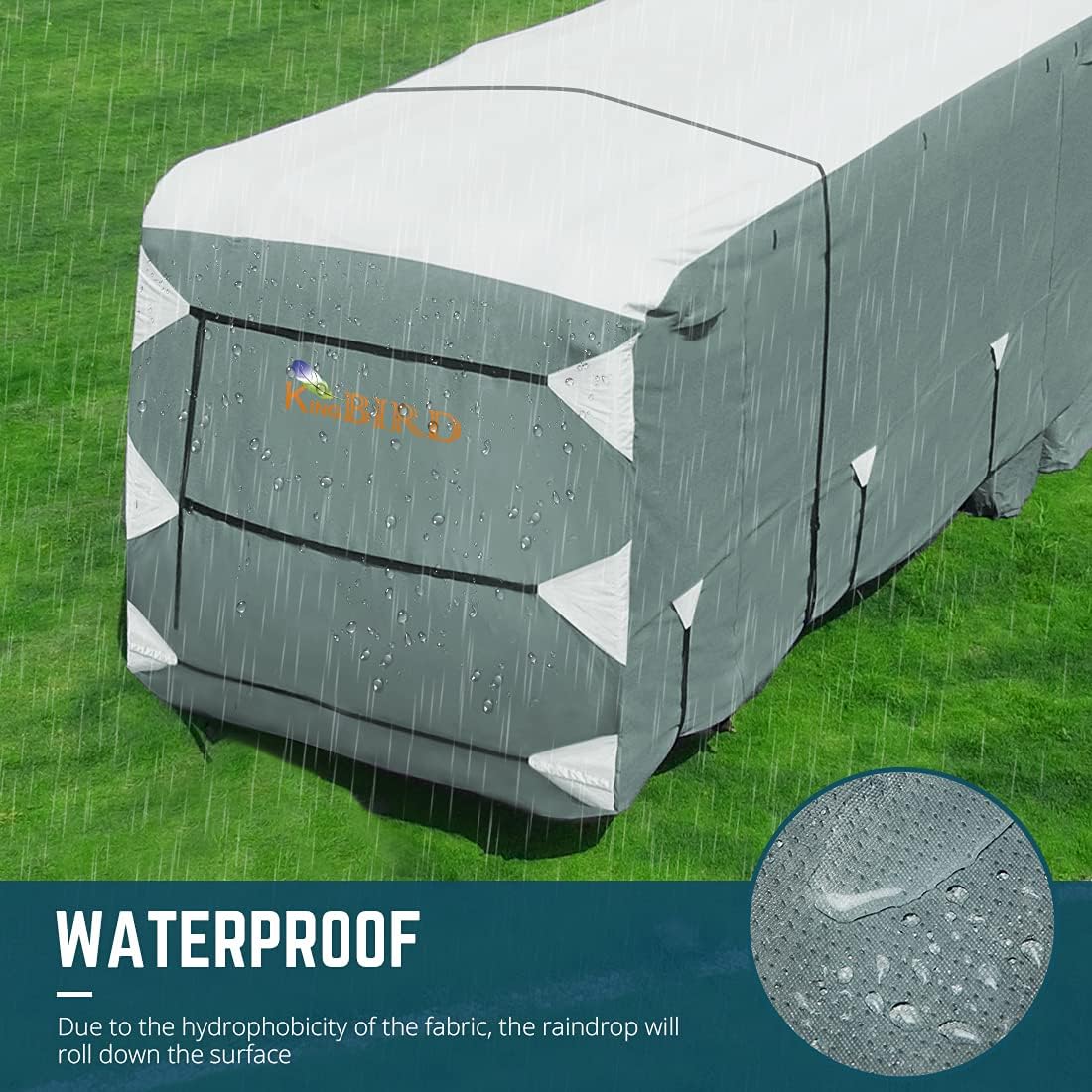 RV Cover, Extra-Thick 5 Layers Anti-UV Top Panel, Fits 26'-29' Motorhome, with 2Pcs Extra Straps & 4 Tire Covers D272400