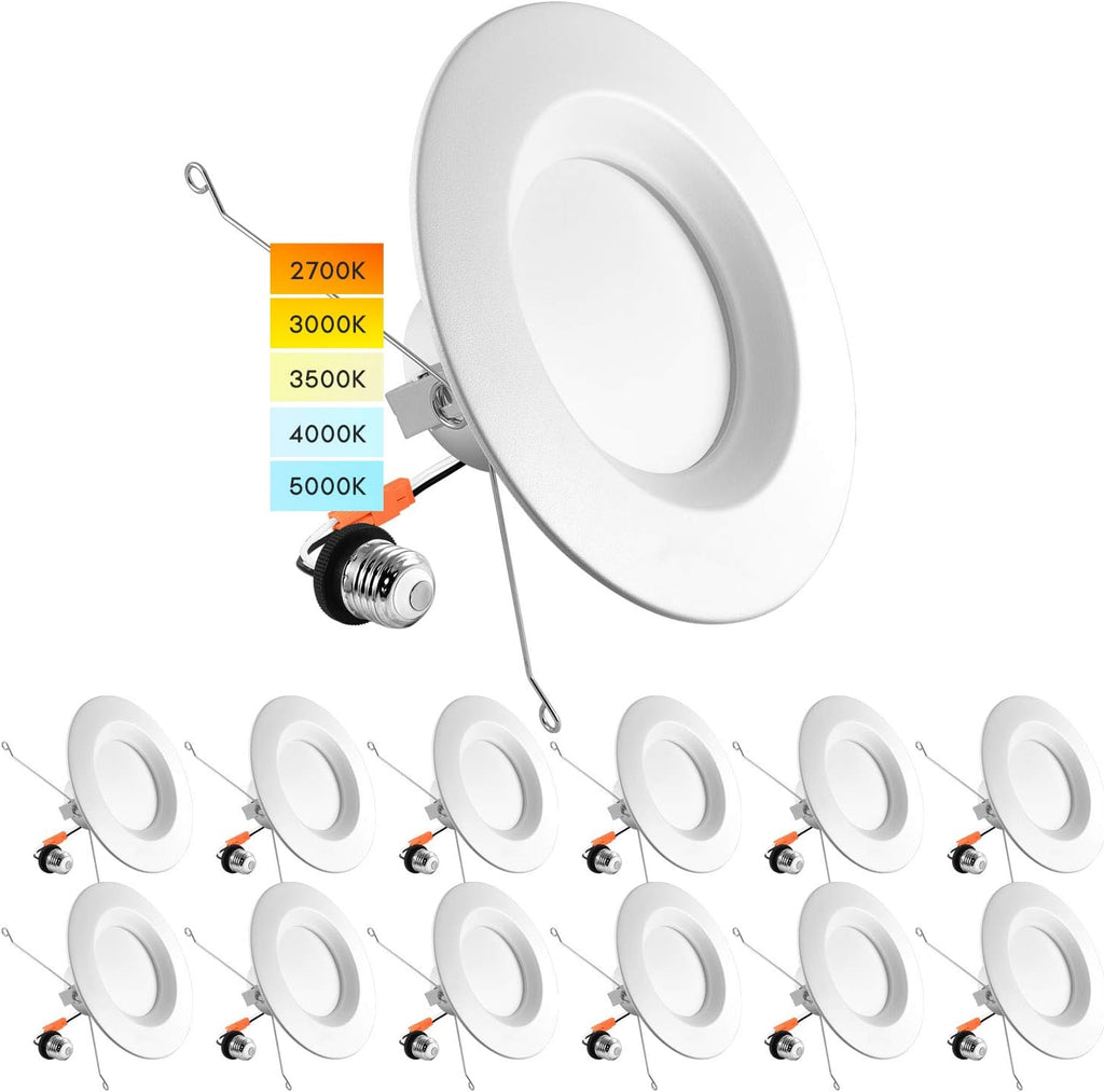5/6 Inch LED Recessed Retrofit Downlight, 14W=90W, CCT Color Selectable, Dimmable, 1100 Lumens, Wet Rated, Smooth Trim (4 Pack) Y4908
