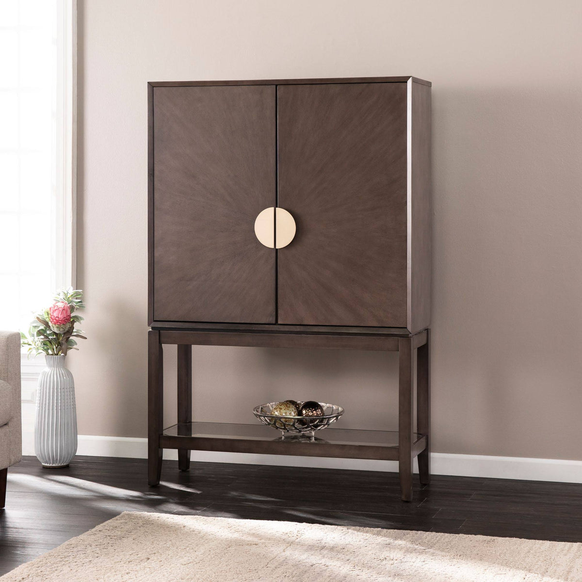 Brown and Beige 2-Door Storage Bar Cabinet H661