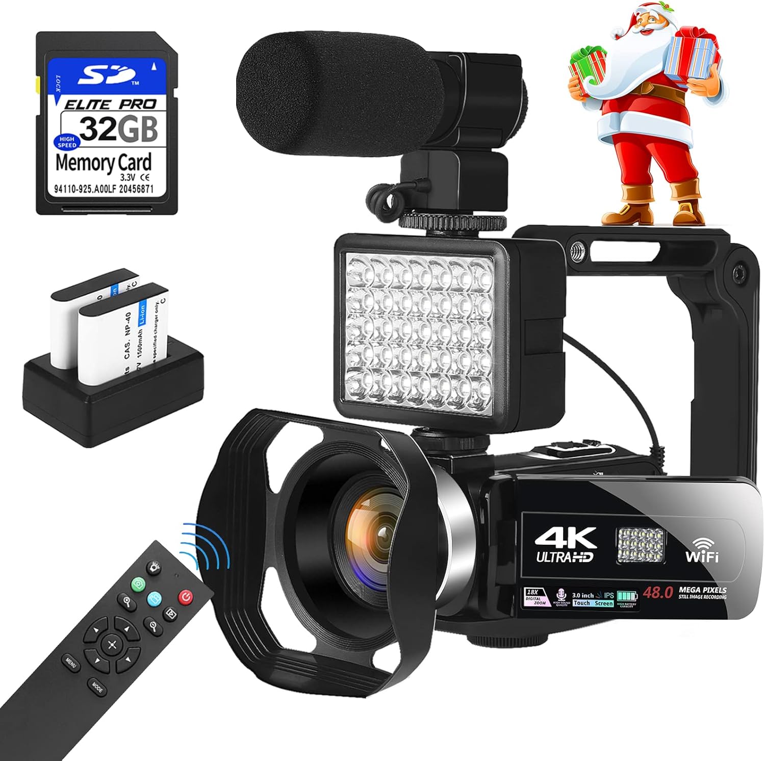 4K Camcorder with 32GB SD Card, WiFi, 18X Zoom, 3.0" Rotatable Touch Screen F381782