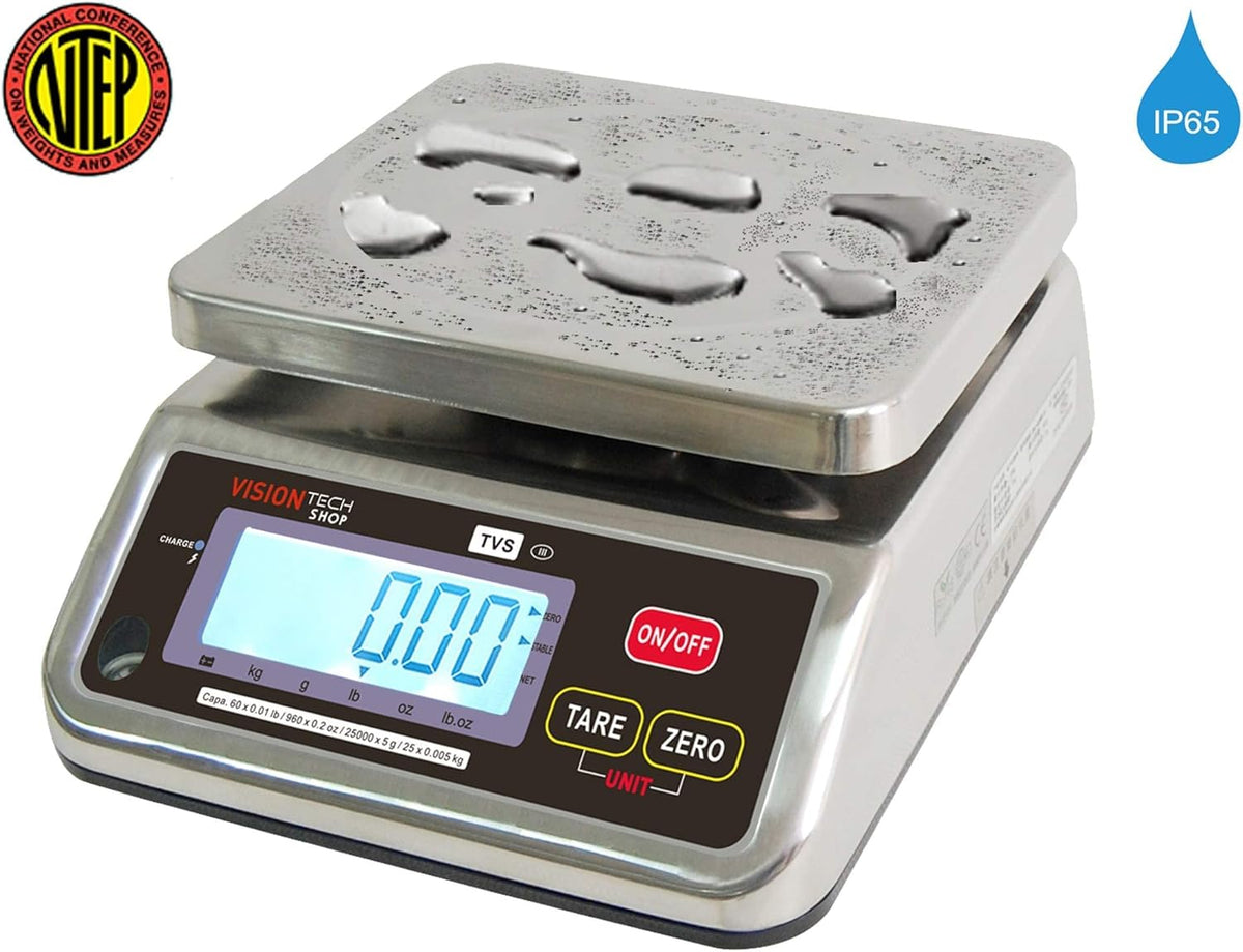 Stainless Steel Washdown Scale, 6lb Capacity, 0.001lb Readability, Dual Display A74993