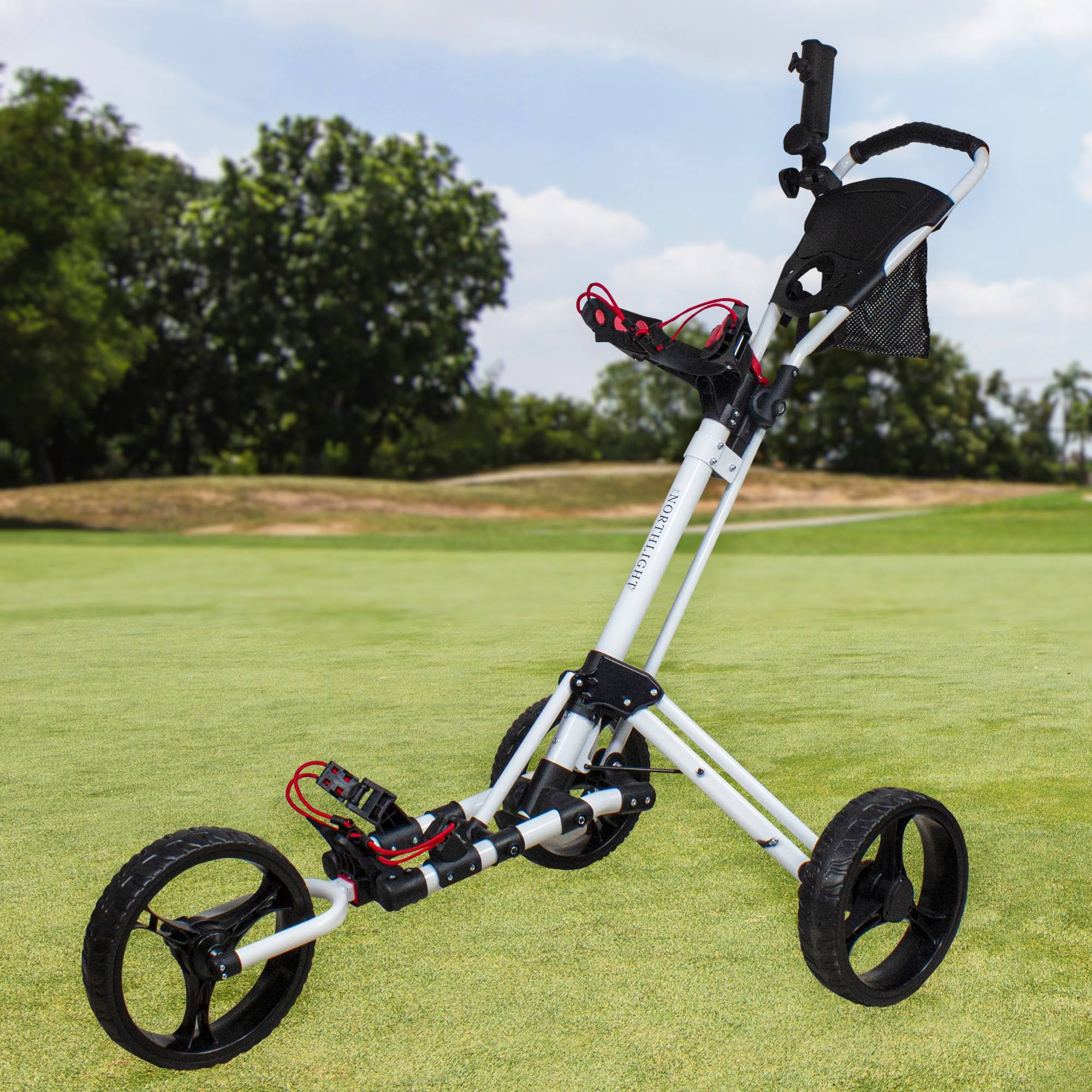 48x22 White and Black 3 Wheel Golf Bag Push Cart F105384