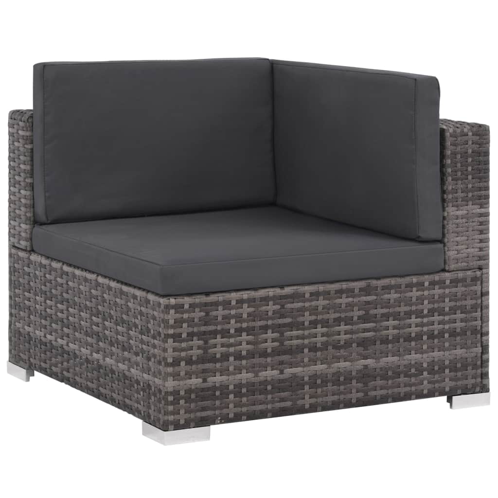Set of 6 Poly Rattan Patio Sectional Corner Sofa with 2 Ottoman and Cushions Gray F58470