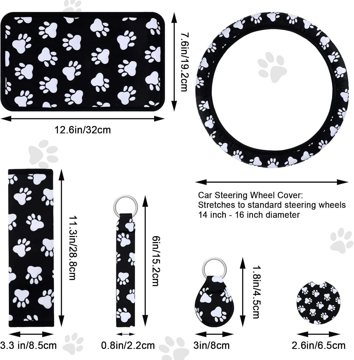 15 Pcs Paw Print Car Seat Cover Full Set V92536