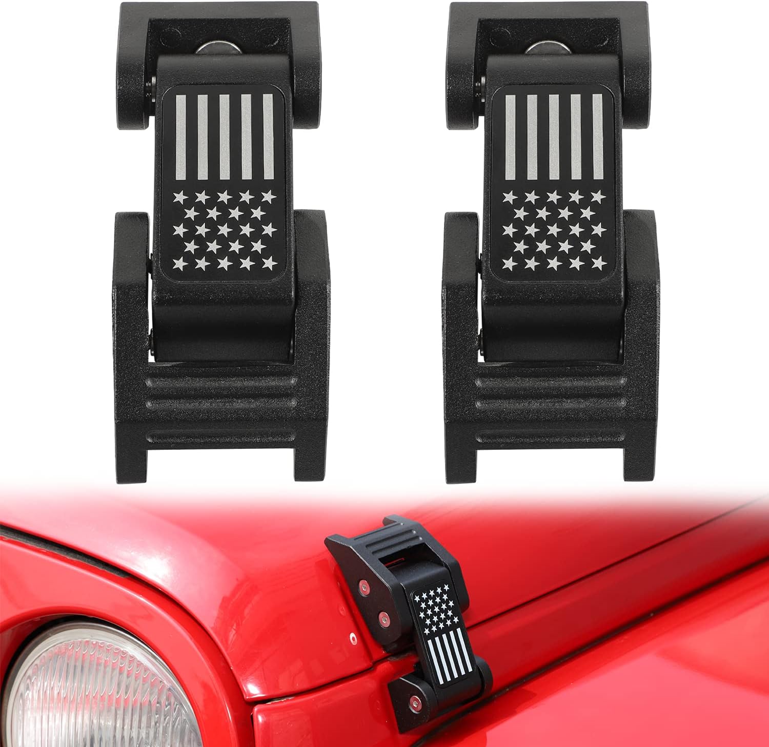 Stainless Steel Latch Locking Hood Catch Kit for Jeep Wrangler JK JKU (Silver) Pack of 2 M7057