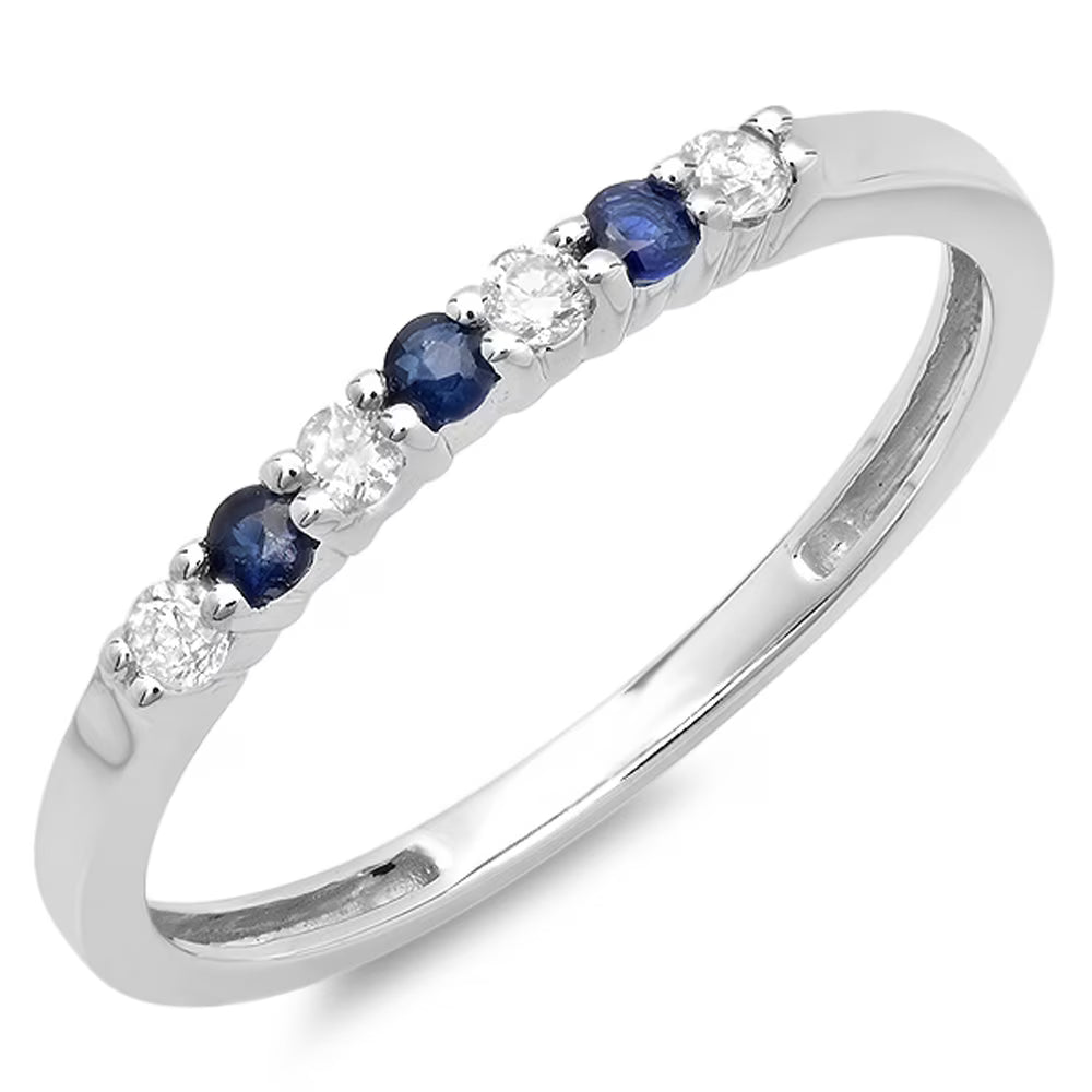 14K Gold White Diamond & Blue Sapphire Anniversary Ring Wedding Band 1/5 CT A115