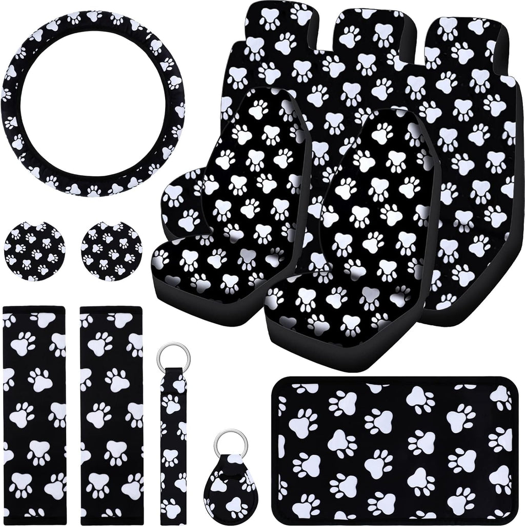 15 Pcs Paw Print Car Seat Cover Full Set V92536