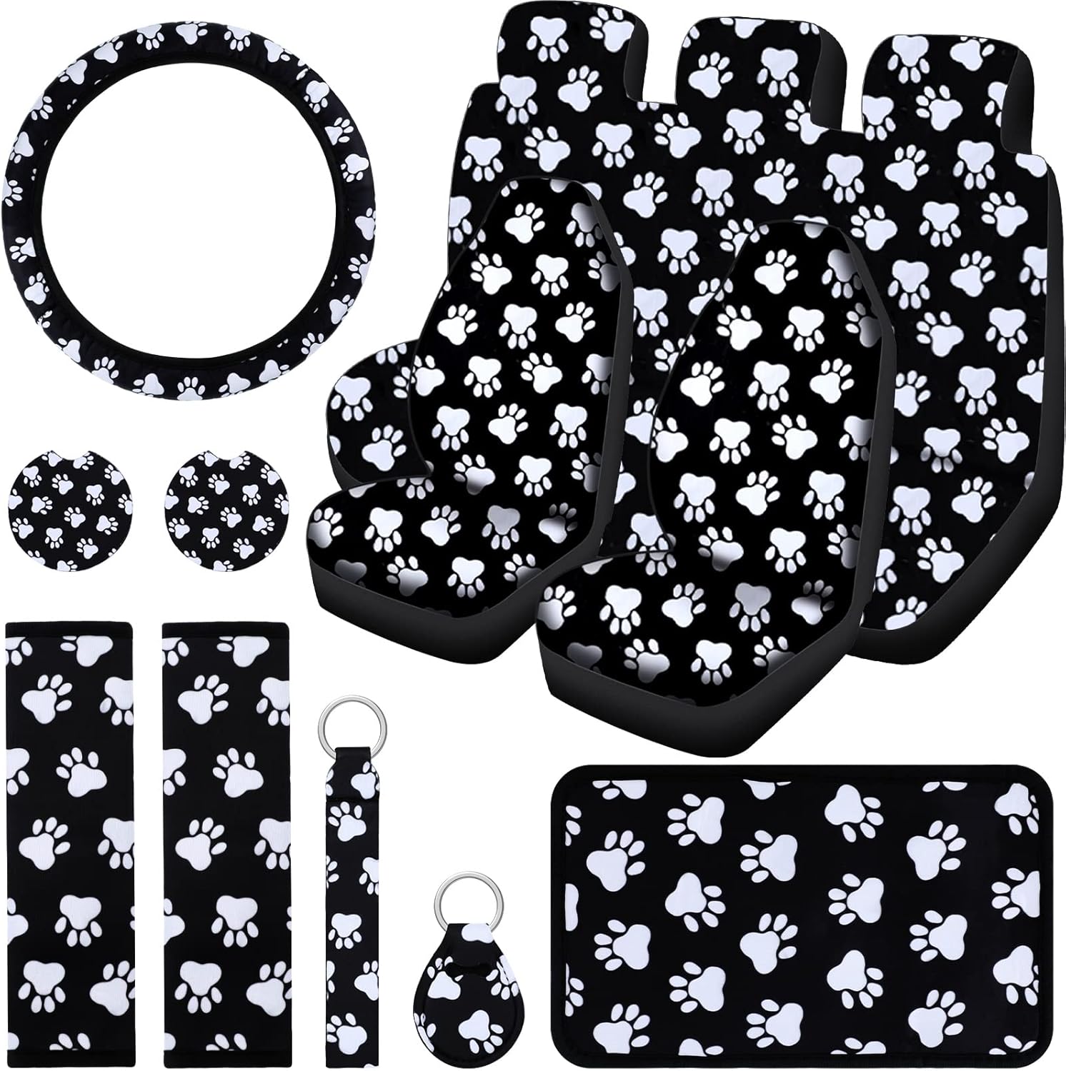 15 Pcs Paw Print Car Seat Cover Full Set V92536