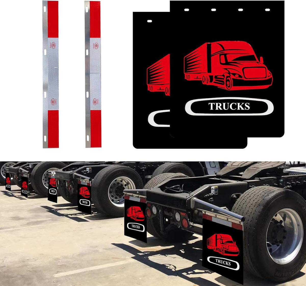 24"x30" Mud Flaps with Reflective Aluminum Strips for Semi Truck Trailer P484599