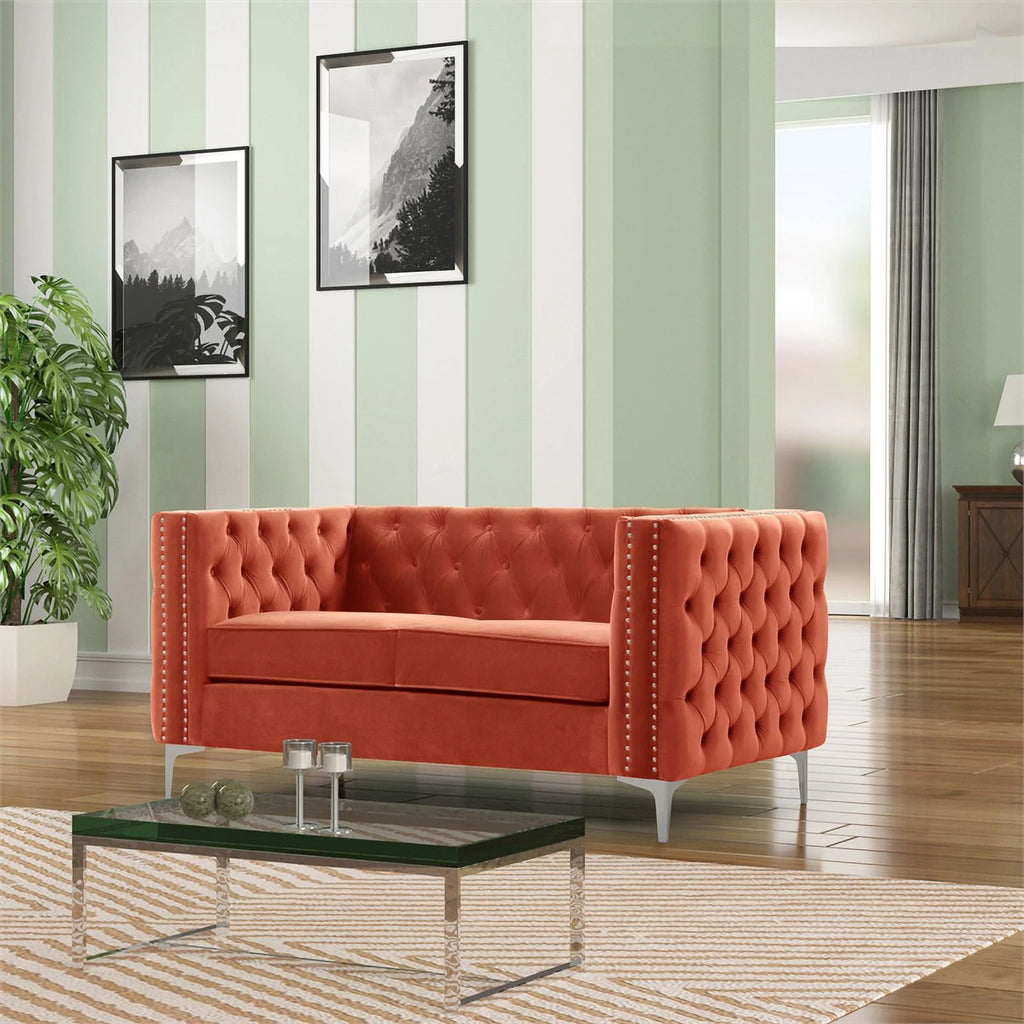 3-PC Velvet Loveseat and 2 Chairs Set Orange D3296