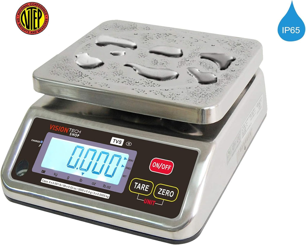 Stainless Steel Washdown Scale, 6lb Capacity, 0.001lb Readability, Dual Display A74993