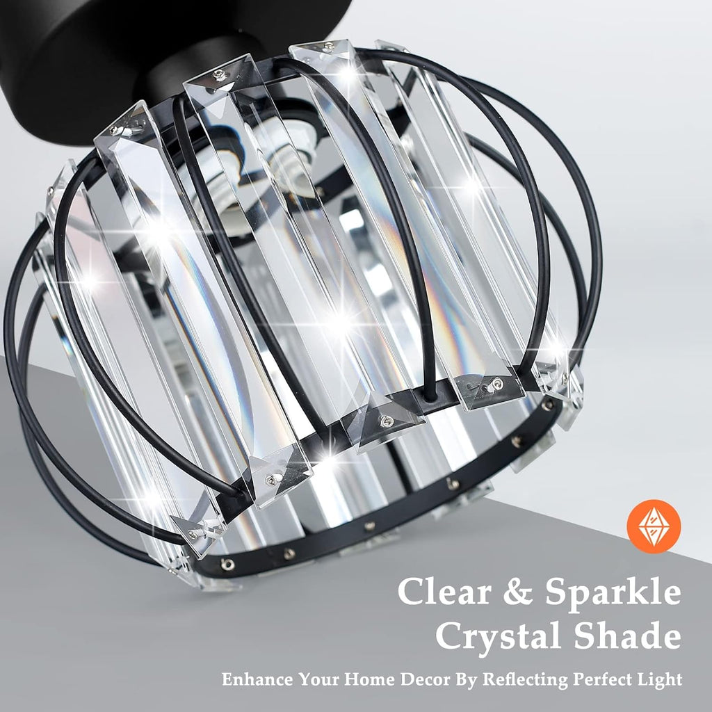 2-Pack Semi Flush Mount Ceiling Light Fixtures Small Crystal Black Metal Cage Indoor U132