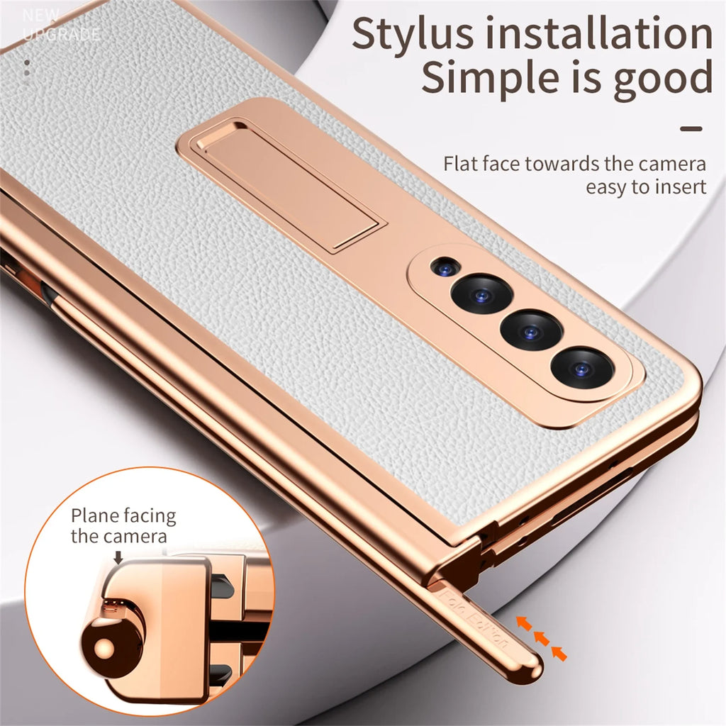White PU Leather Hard PC Phone Cover with Pen Holder A522101