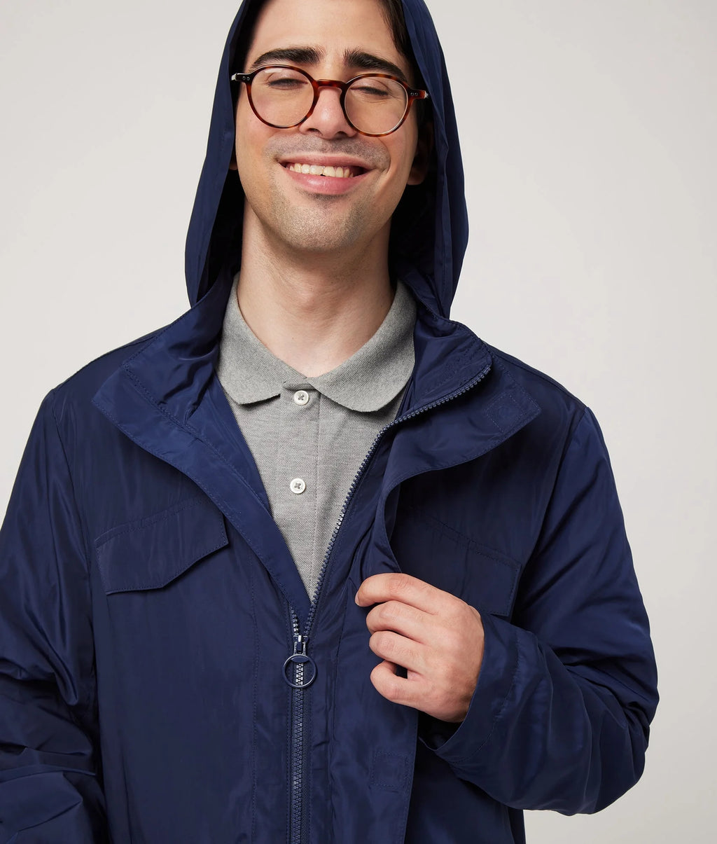 Navy Long Sleeve Rain Jacket with Magnetic Closures Y110202