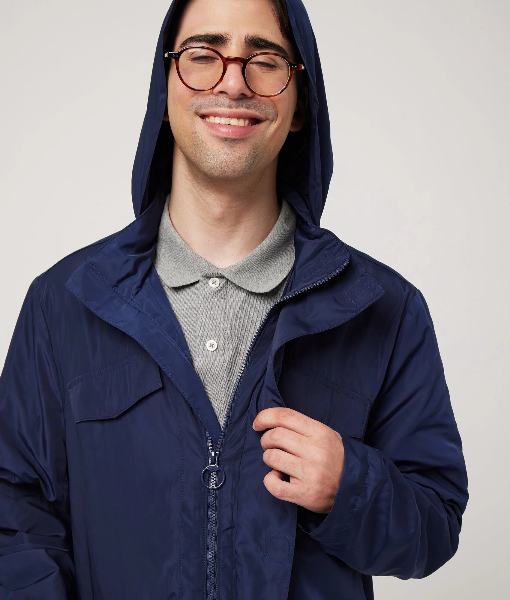 Navy Long Sleeve Rain Jacket with Magnetic Closures Y110202