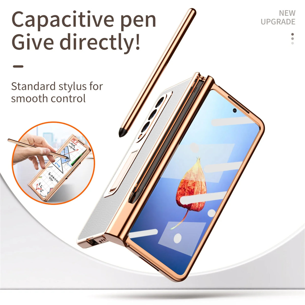 White PU Leather Hard PC Phone Cover with Pen Holder A522101