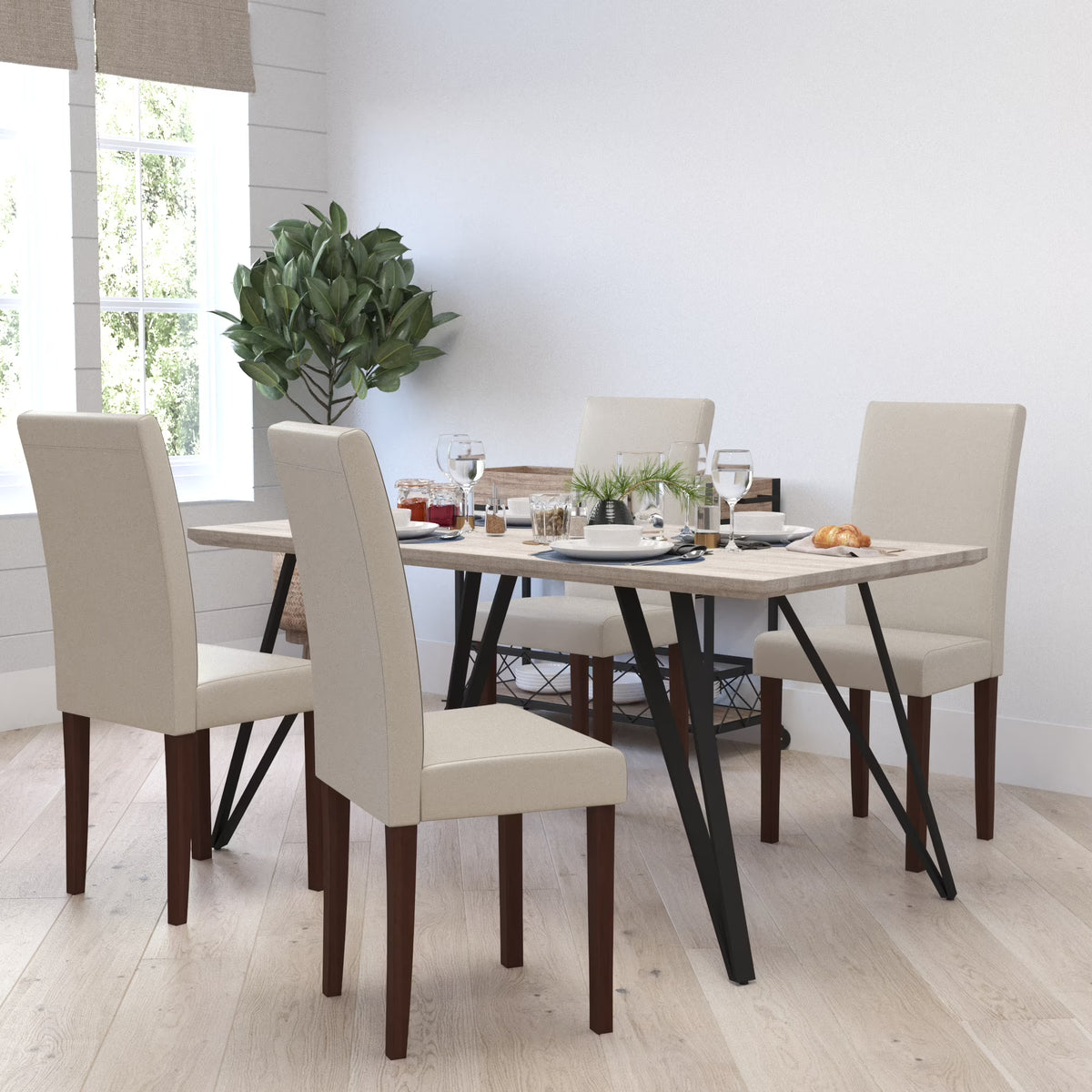Beige Faux Leather Panel Back Parsons Dining Chair, Set of 4 G5100