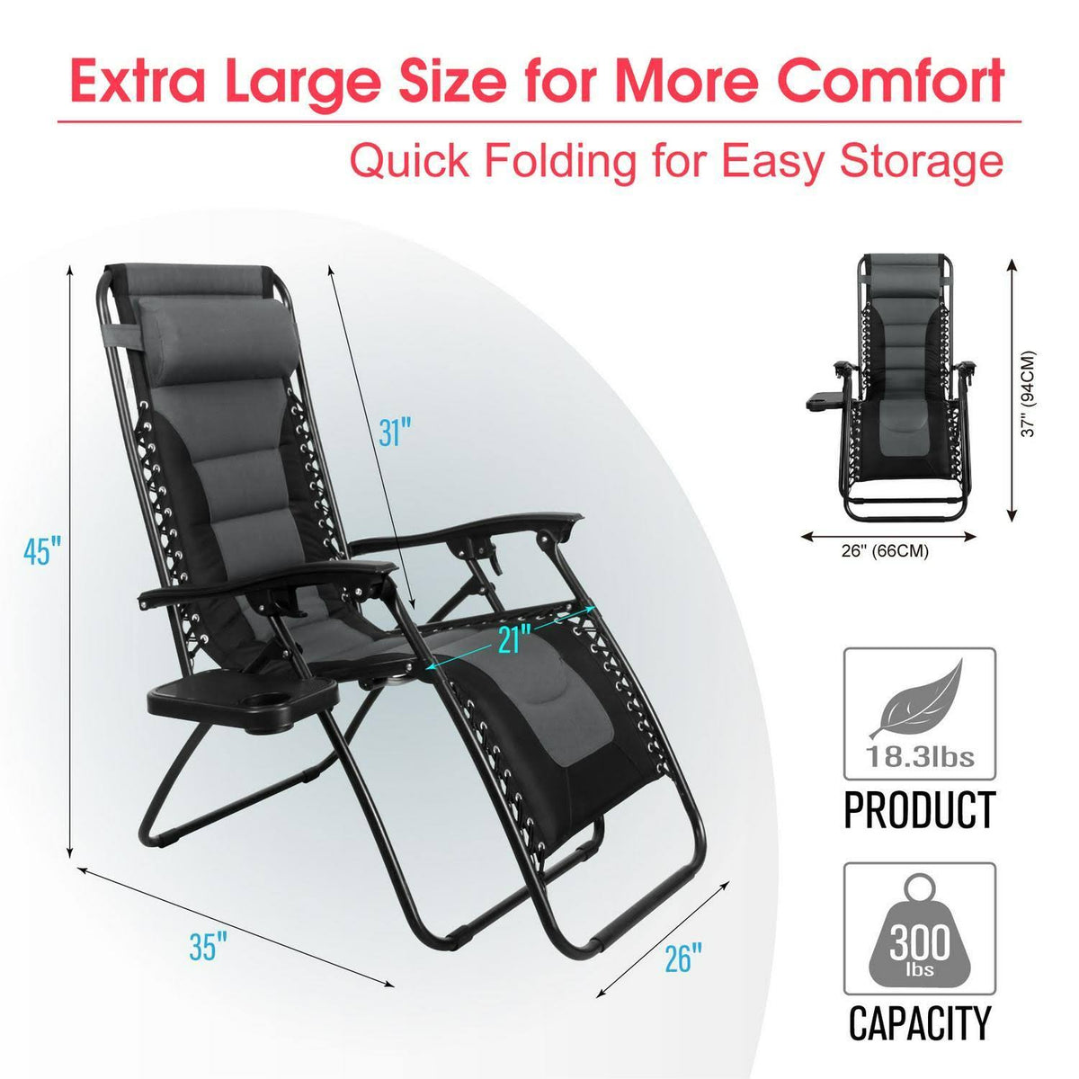 Padded Zero Gravity Chair, Grey X6401