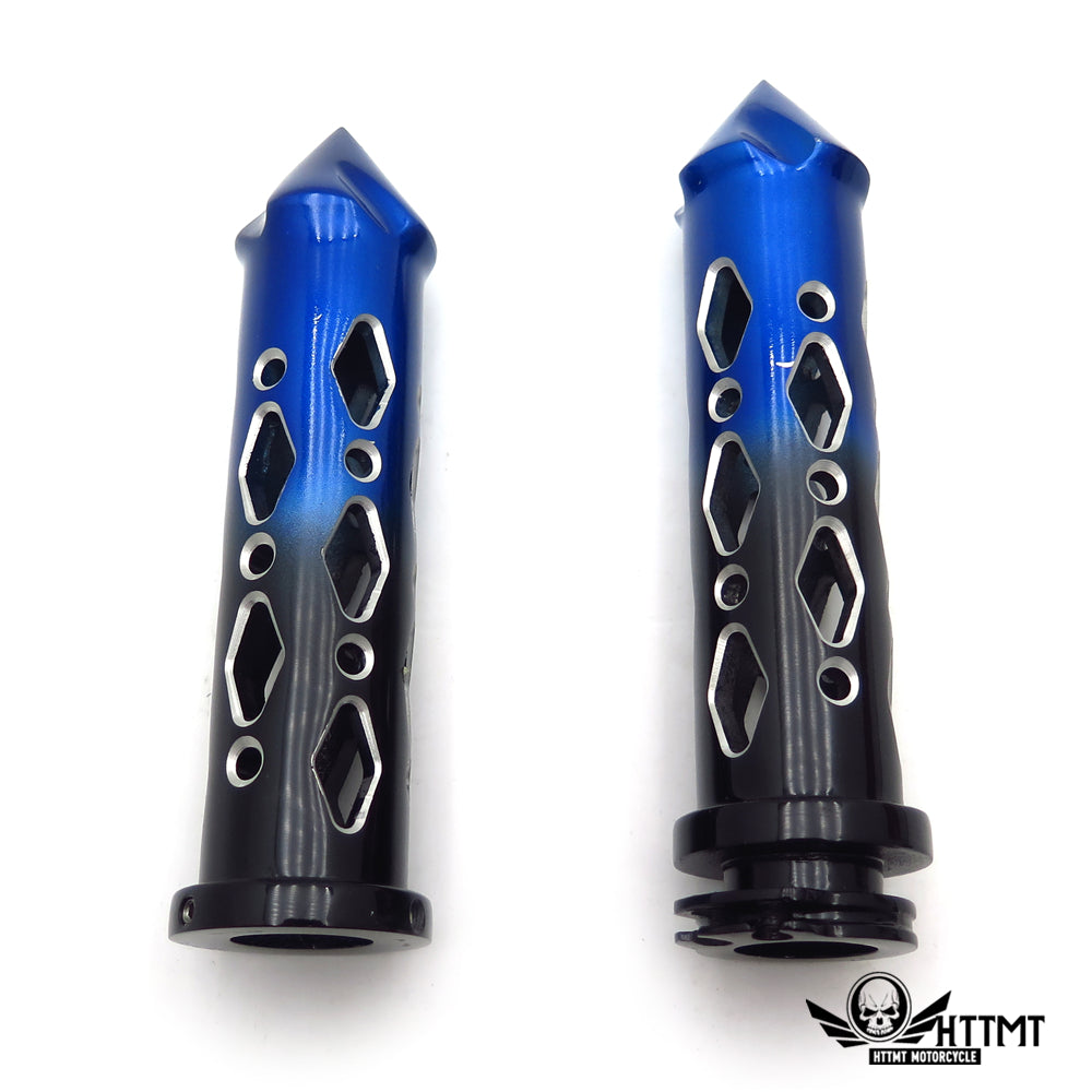 Black Blue Cruiser Motorcycle 22mm 7/8" Spike Hole Hollow-out Hand Grips Handlebar J212689