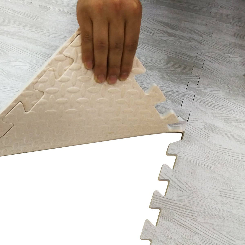 White Wood Grain Foam Mat Interlocking Flooring 25pcs E54651