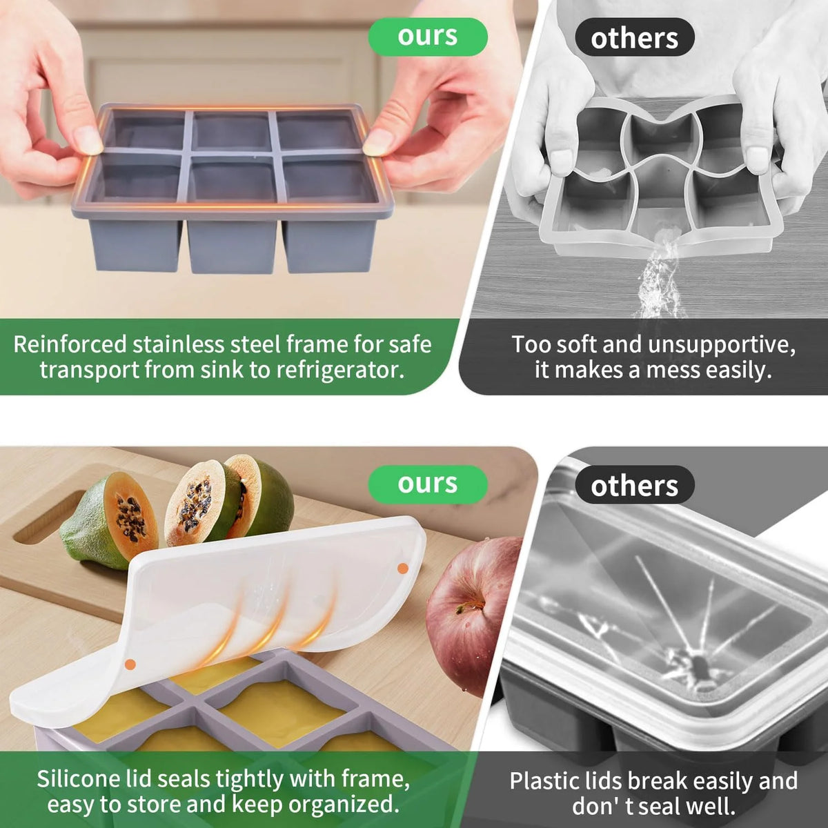 Large Square Silicone Ice Cube Tray 2Pack K993