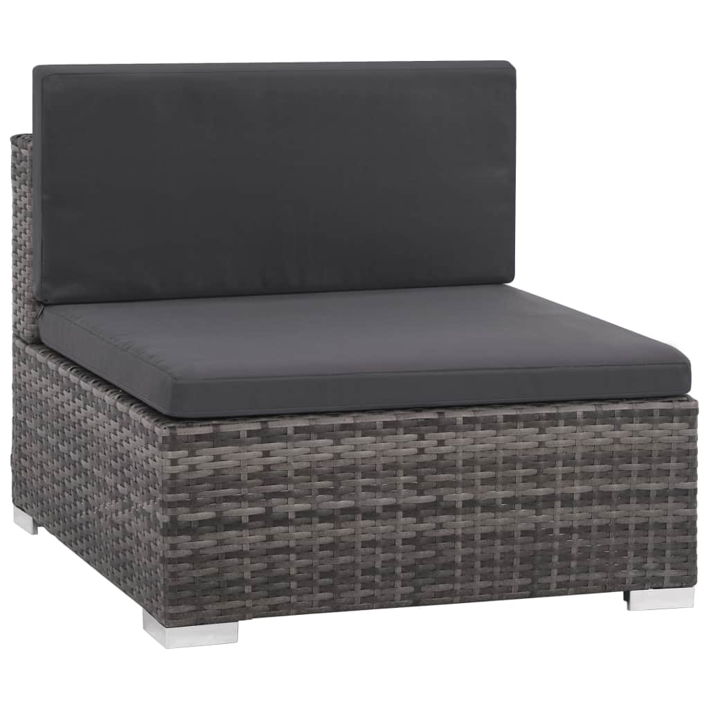 Set of 6 Poly Rattan Patio Sectional Corner Sofa with 2 Ottoman and Cushions Gray F58470