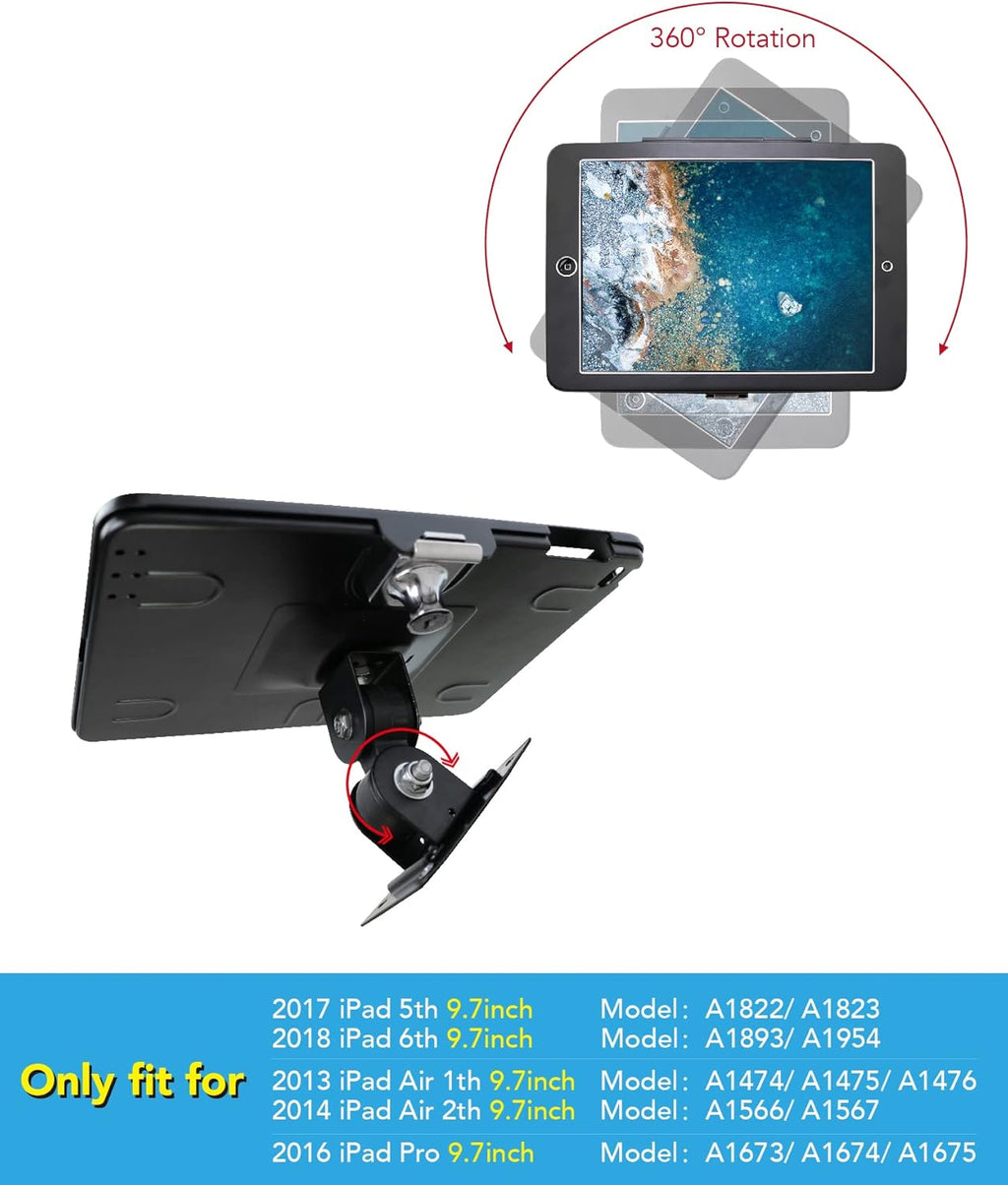 Black Metal Wall Mount Bracket for iPad 9.7-Inch with Anti Theft Lock K20732