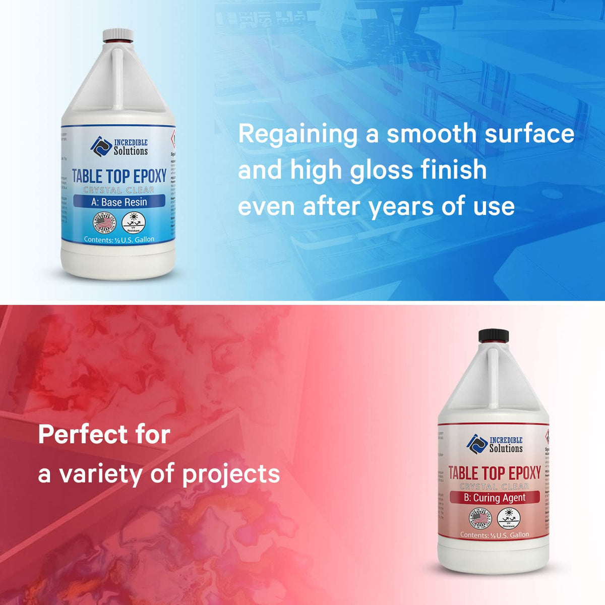 Crystal Clear Cast Tabletop Epoxy, 1 Gallon Pack of 2 H1547