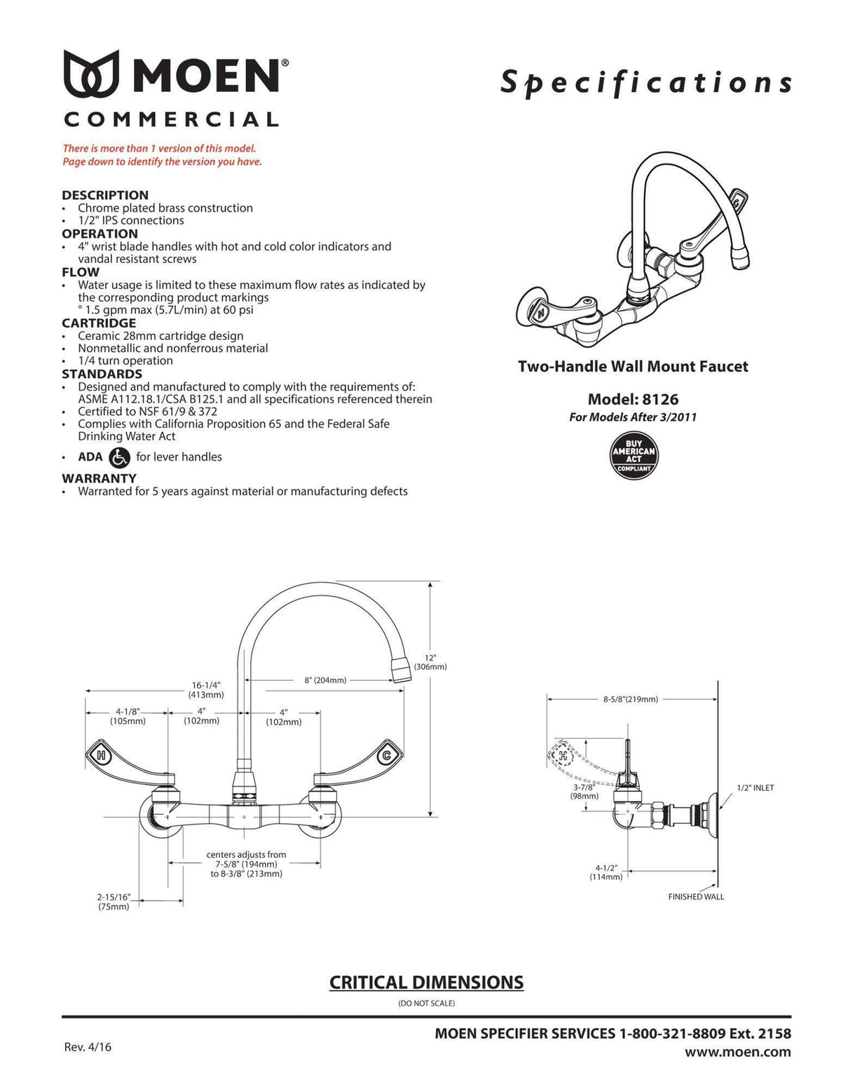 Chrome Commercial Kitchen Faucet J4331