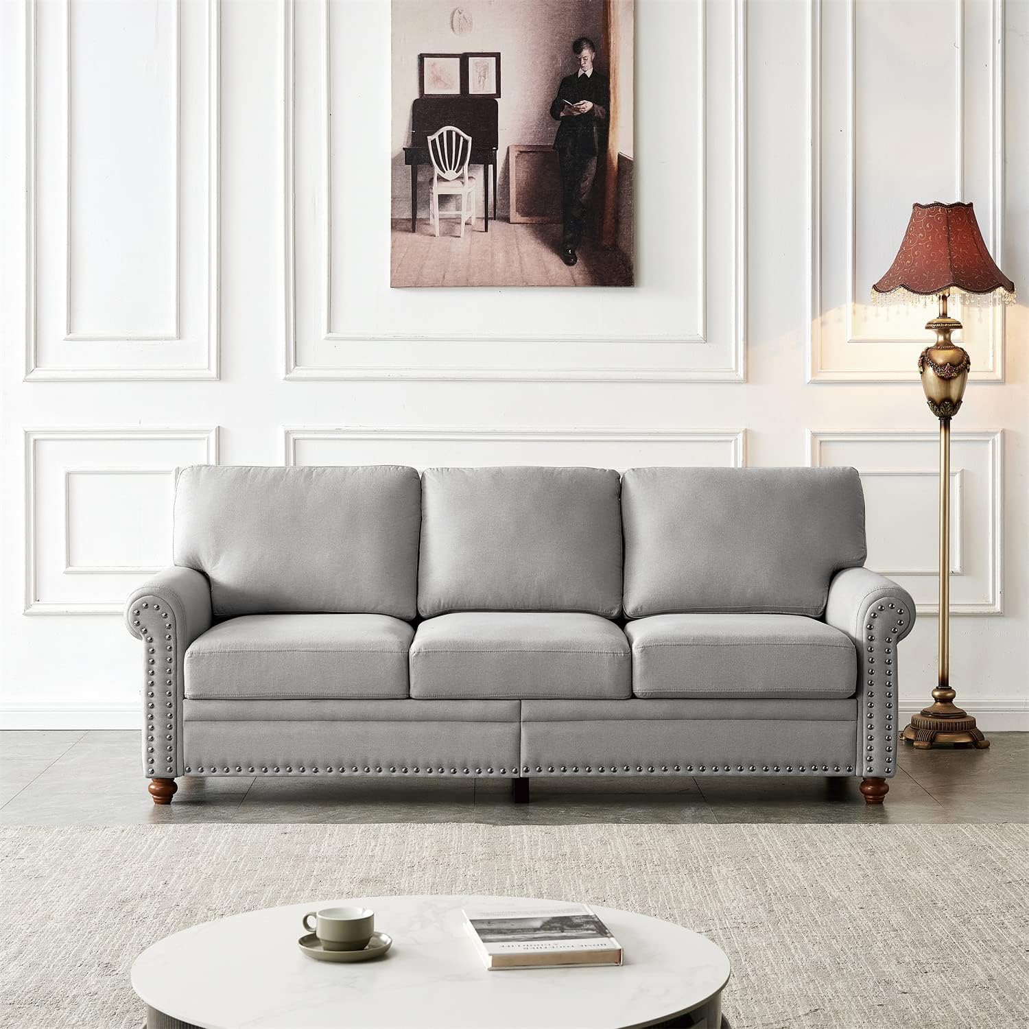 Grey Fabric Upholstered Sofa with Storage and Solid Wood Legs X599