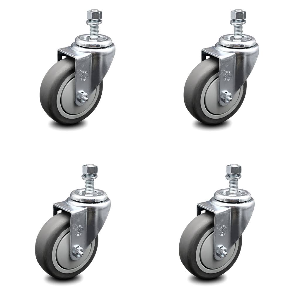4 inch Thermoplastic Rubber Wheel Swivel Threaded Stem Caster Set Y300590