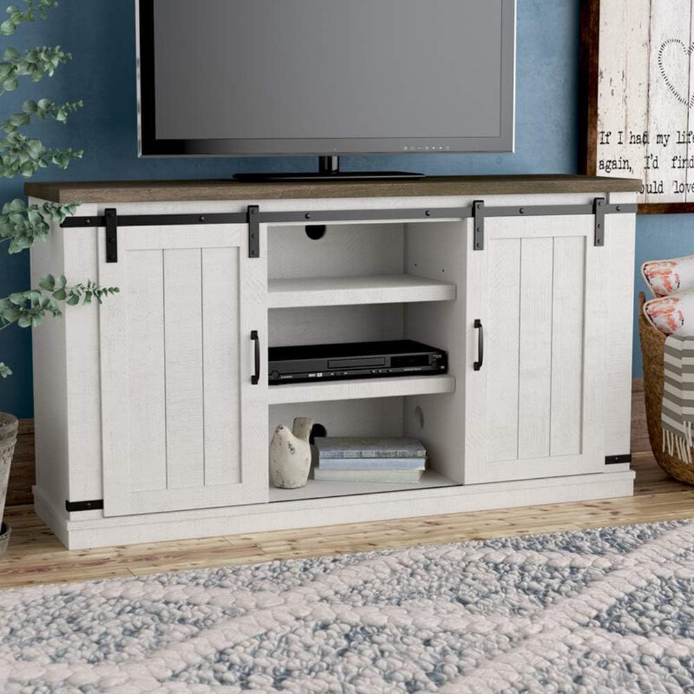 Dark Brown Wood TV Stand with Sliding Barn Door M43997