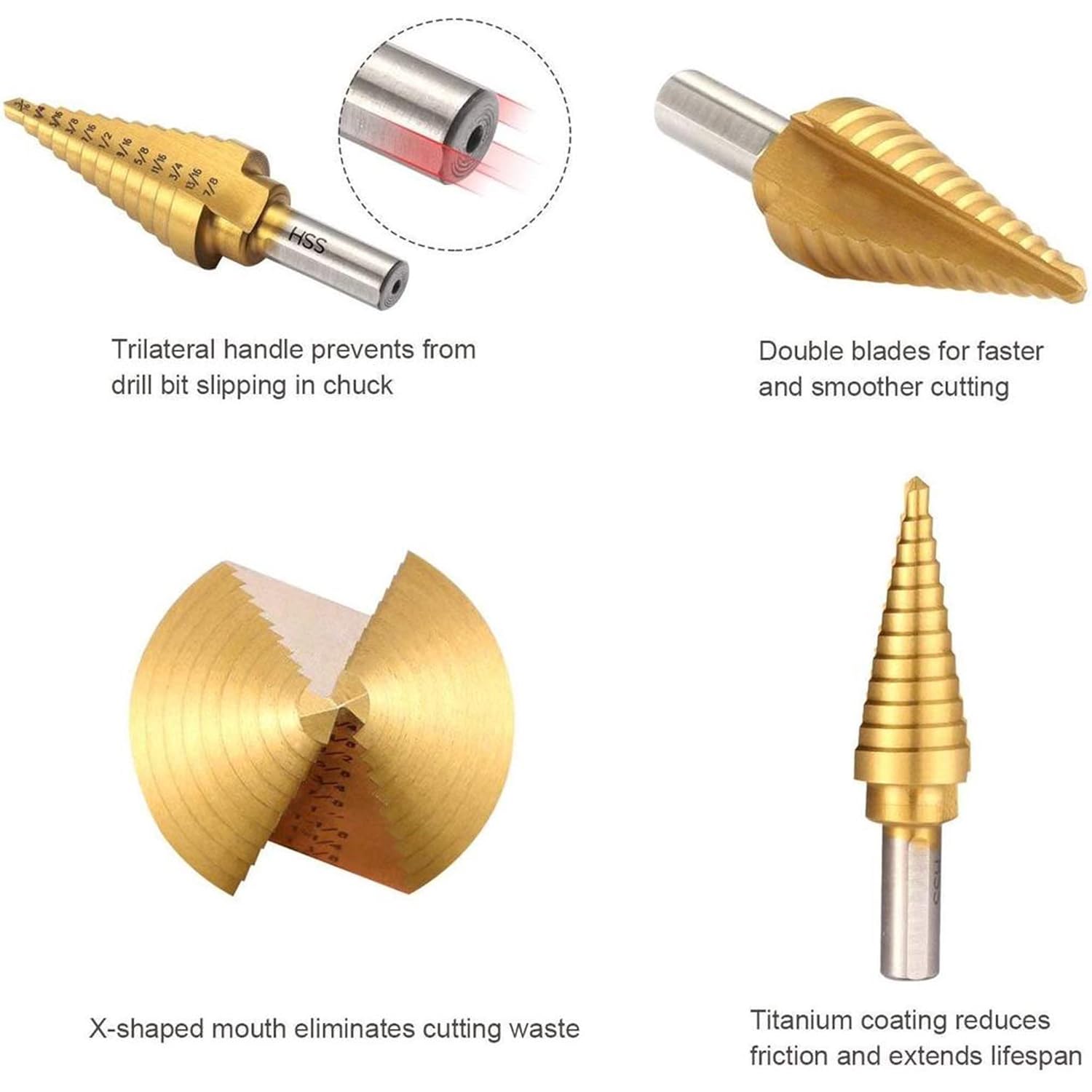Step Drill Bit Set with Automatic Center Punch, 50 Sizes, 2 Pack D8876