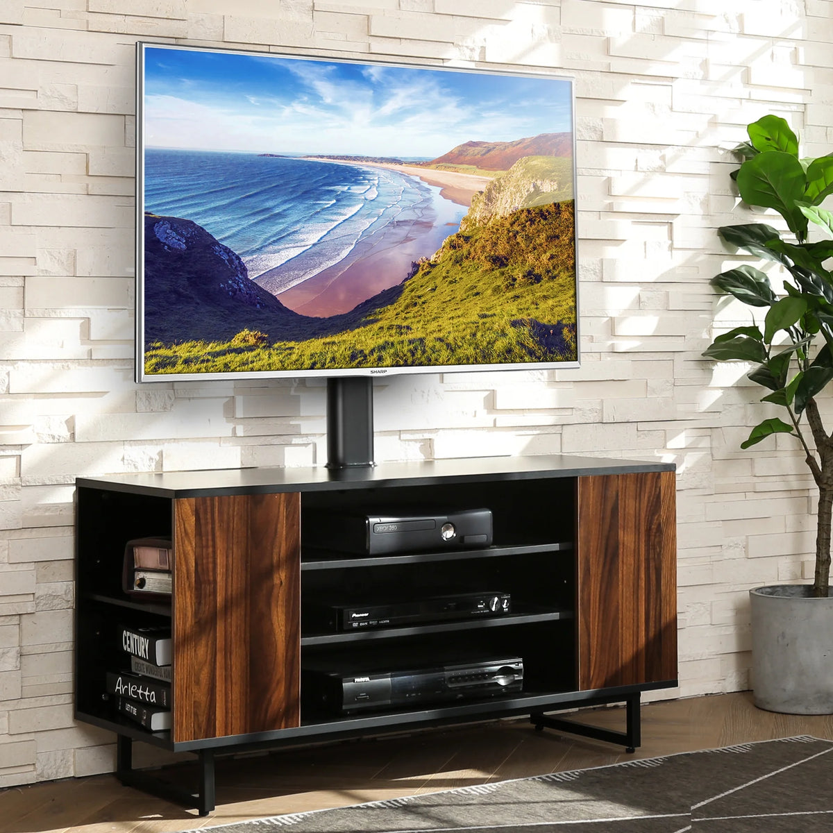 Universal TV Stand Base with Swivel Mount for 32-70 inch Wooden Shelves L695