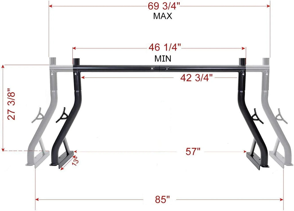 Steel Pickup Truck Ladder Rack Two Bar Set with Mounting Clamps K1556