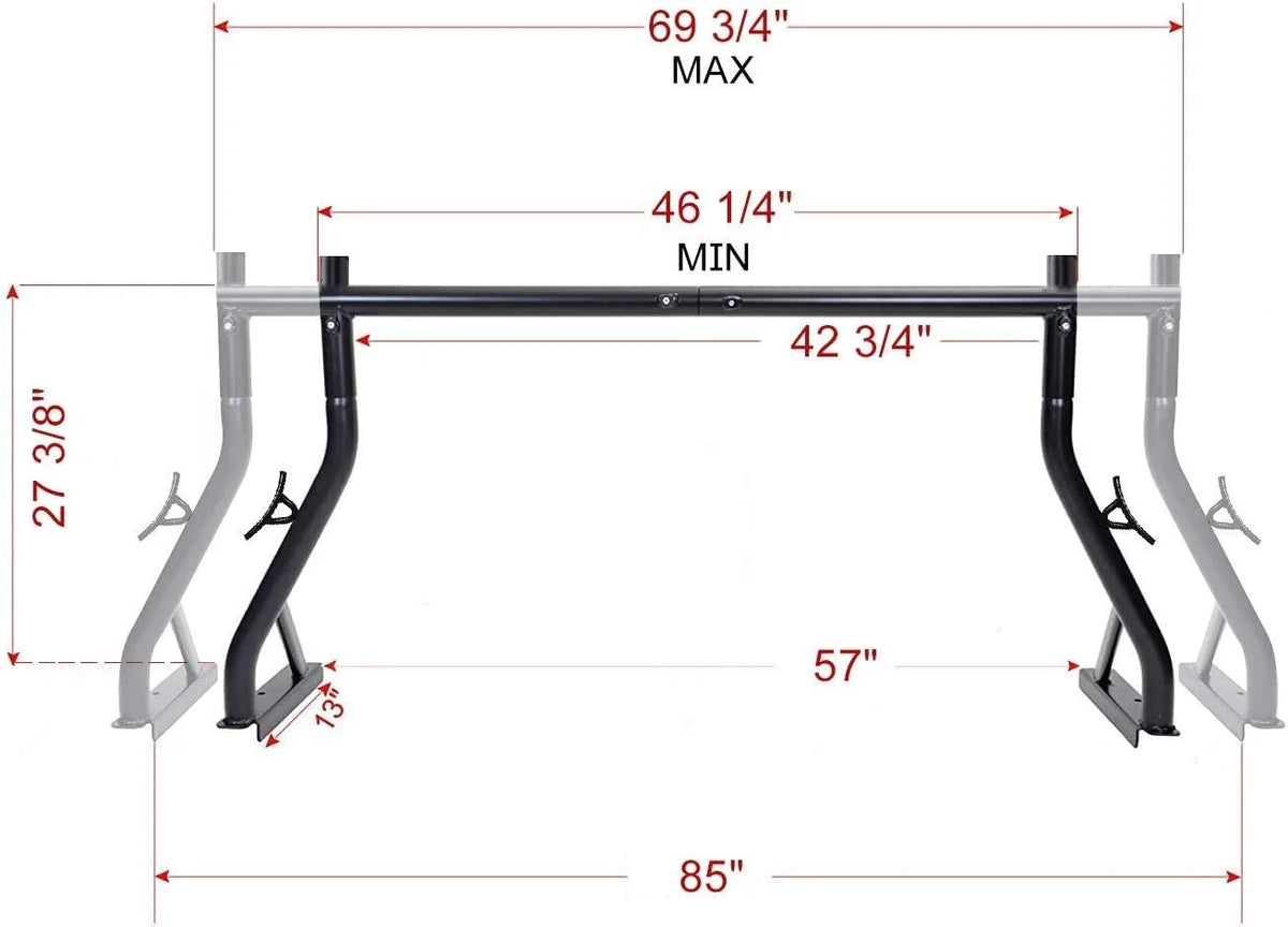 Steel Pickup Truck Ladder Rack Two Bar Set with Mounting Clamps K1556