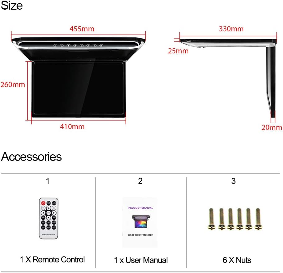 17.3 Car Overhead Flip Down Monitor with HDMI IR FM USB SD B90809