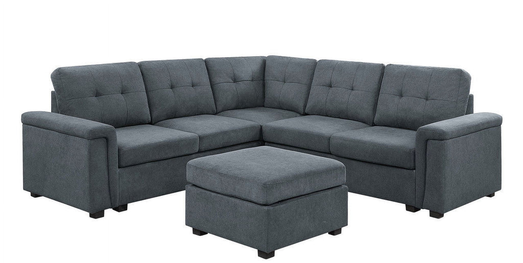 Gray Woven Fabric 6-Seater Sectional Sofa with Ottoman X14627