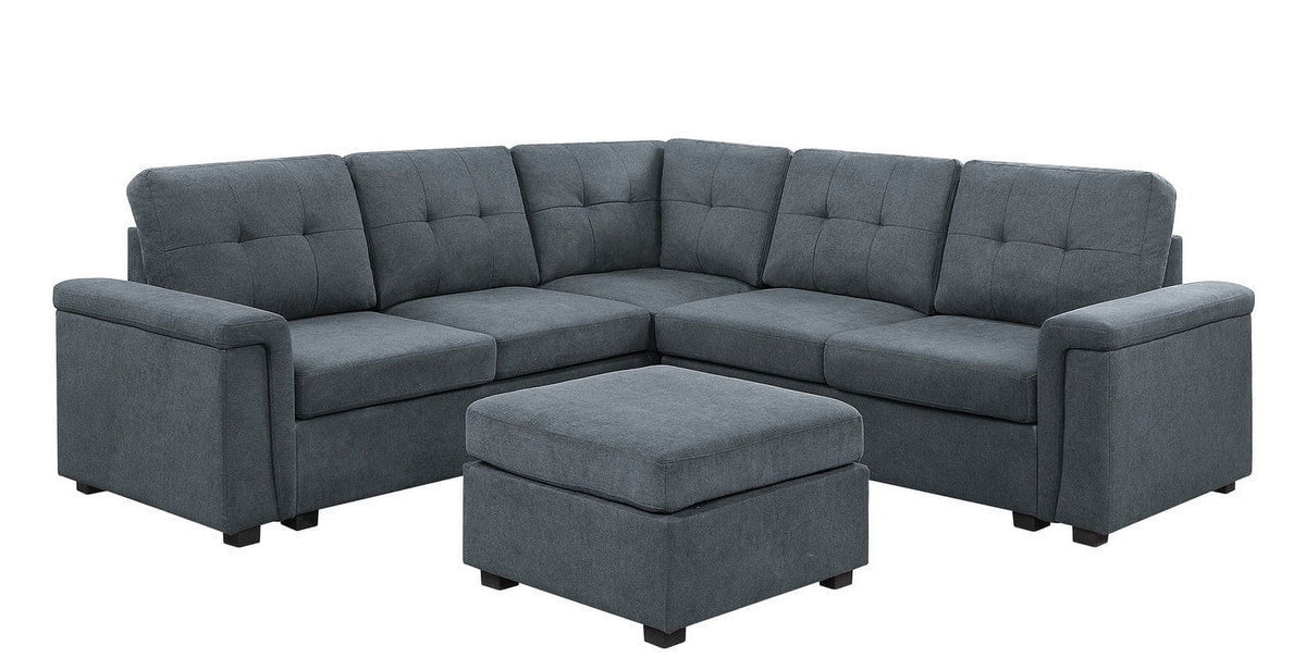 Gray Woven Fabric 6-Seater Sectional Sofa with Ottoman X14627