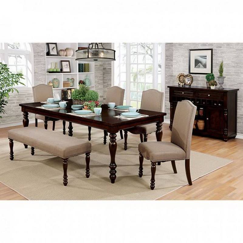 Cherry Brown Wooden Bench with Padded Fabric Seat P749797