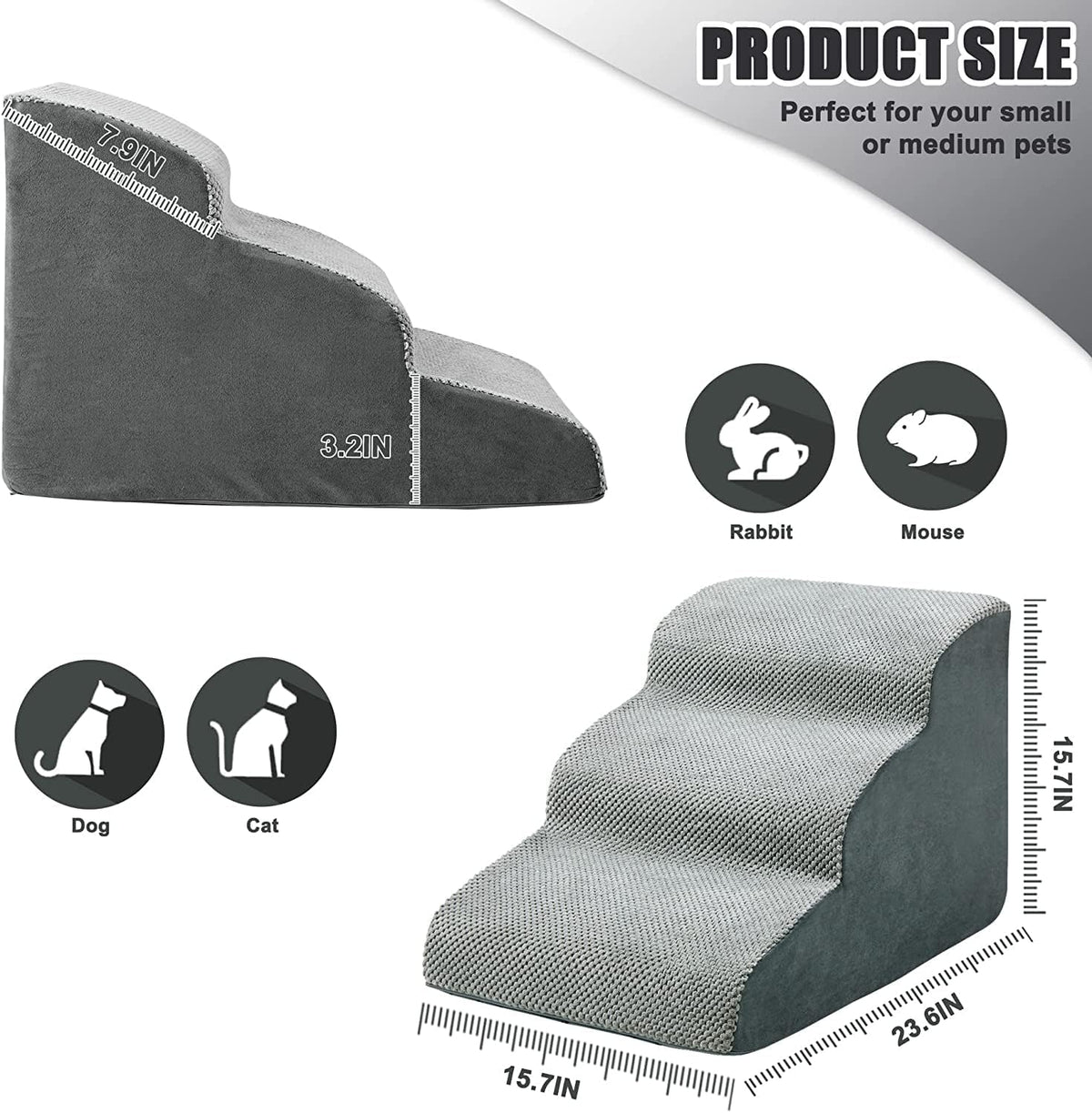 Grey Non-Slip Foam Pet Ramp Stairs O70372