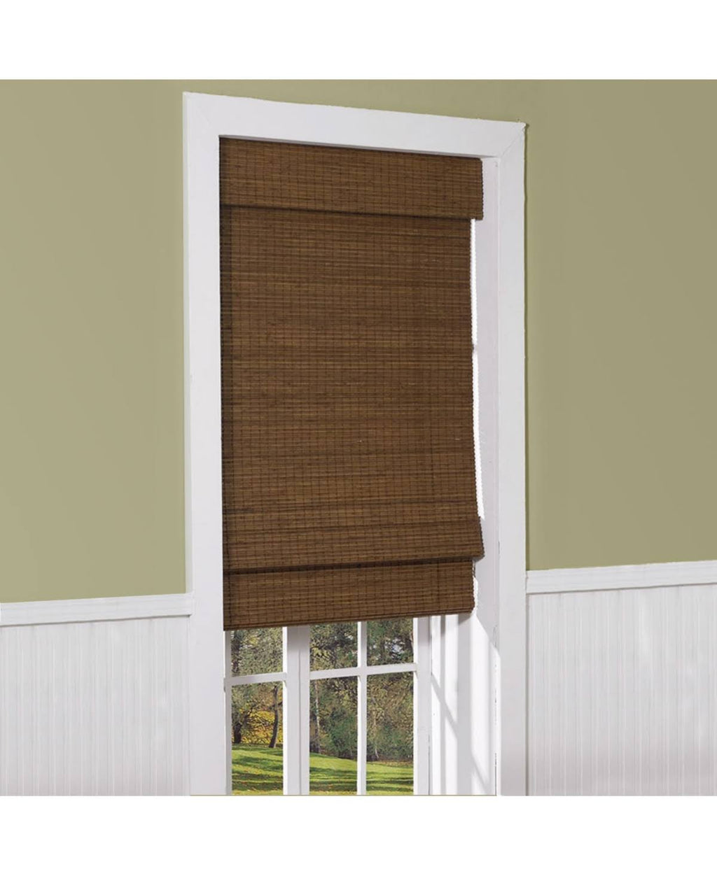 Cordless Maple Bamboo Roman Shade with Valance 35 in. W x 64 in. L D349911